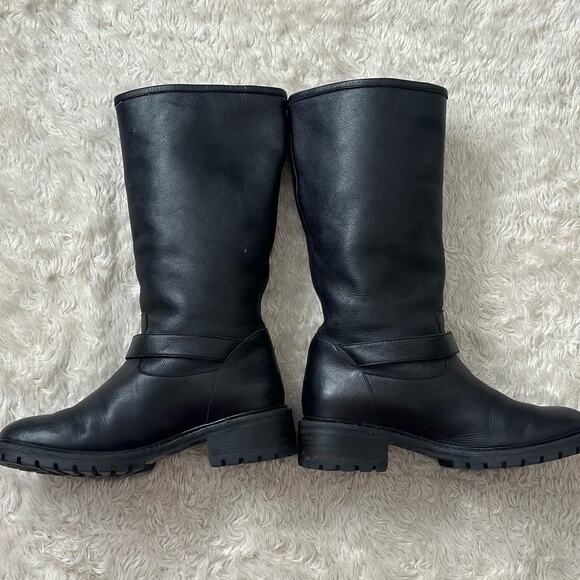 Fendi Rabbit Fur Lined Motorcycle Boot Moto Black Leather Gold Hardware - Picture 4 of 8